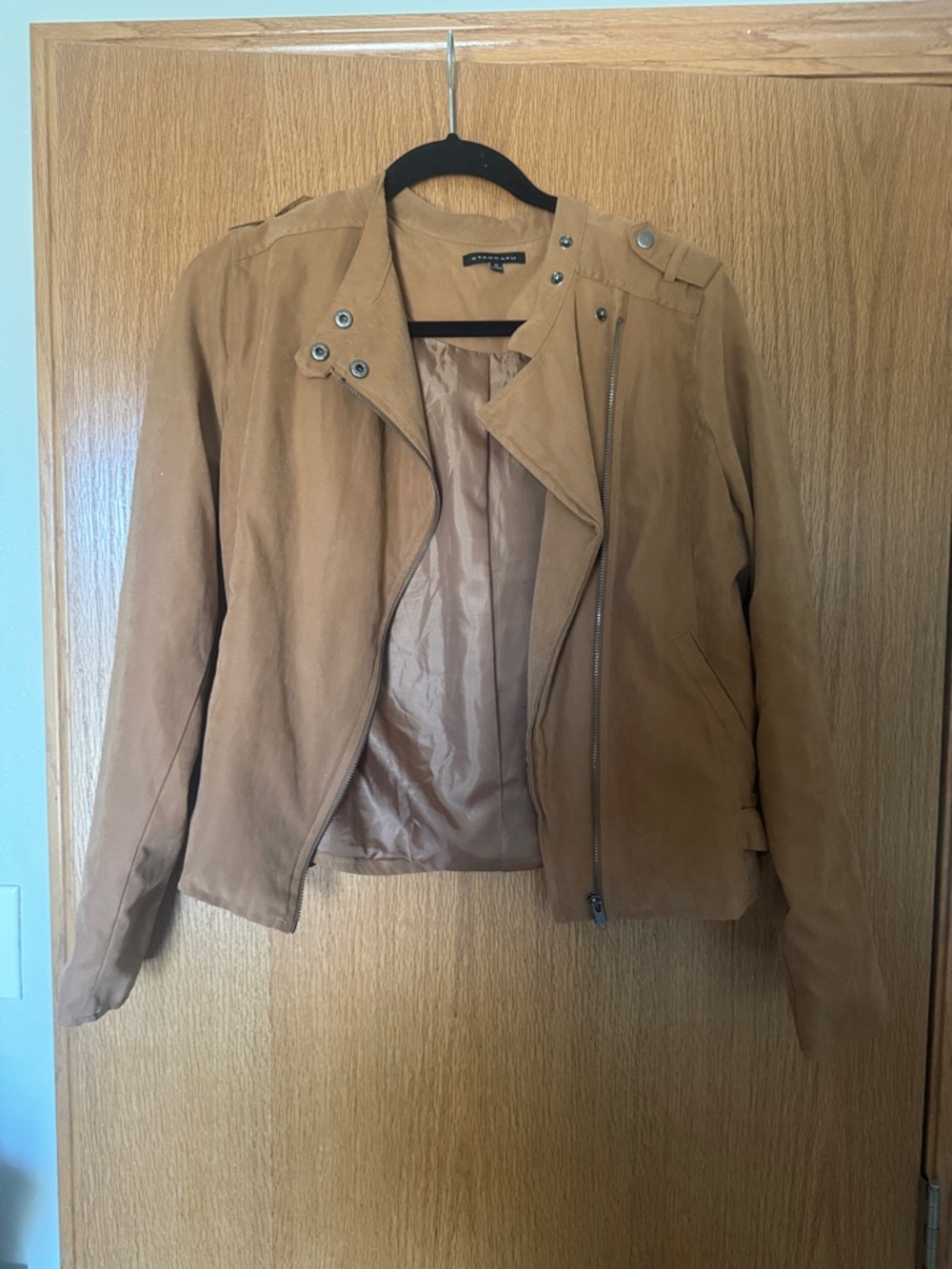 Staccato Tan Suede Asymmetrical Moto Jacket